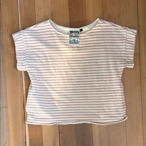 Jungmaven Cream and Light Pink Striped Short Sleeve Sweatshirt Tee Size Small